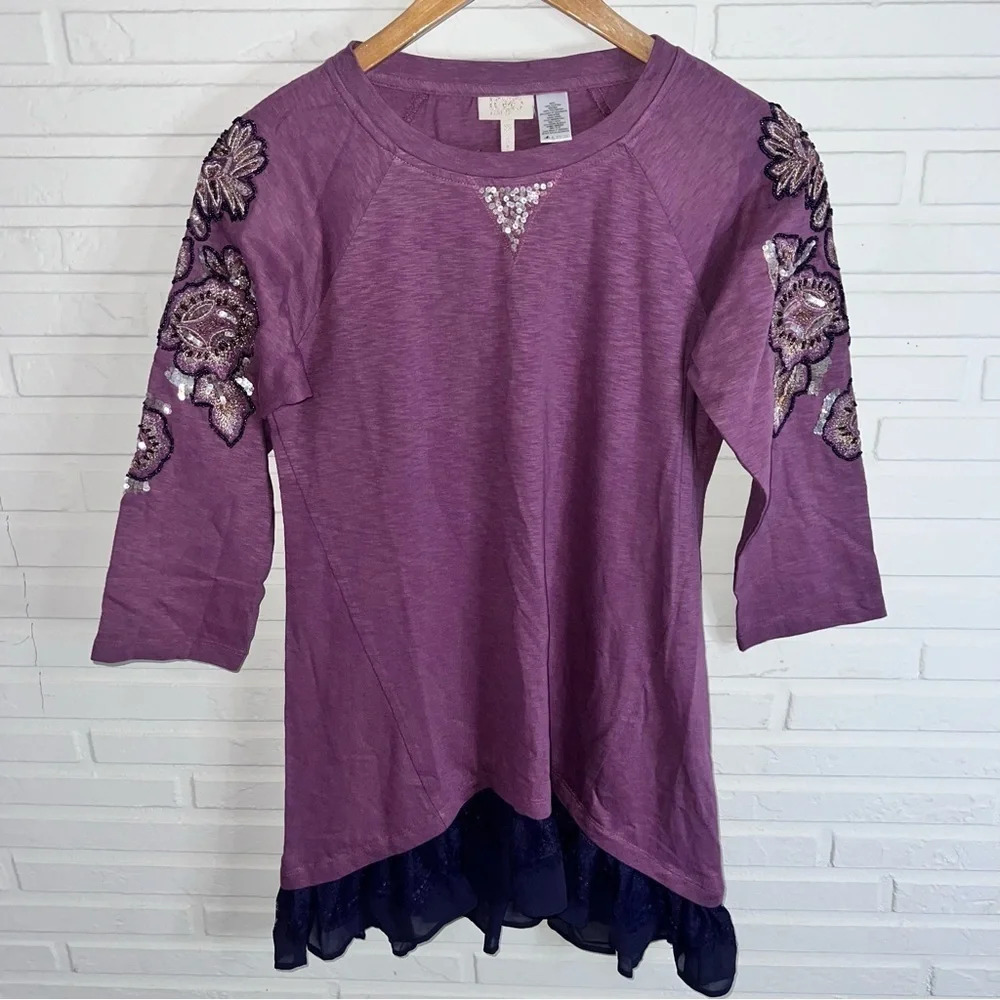Logo by Lori Goldstein Purple Sequin Beaded Layer Lace Sweater, Women’s Size XS